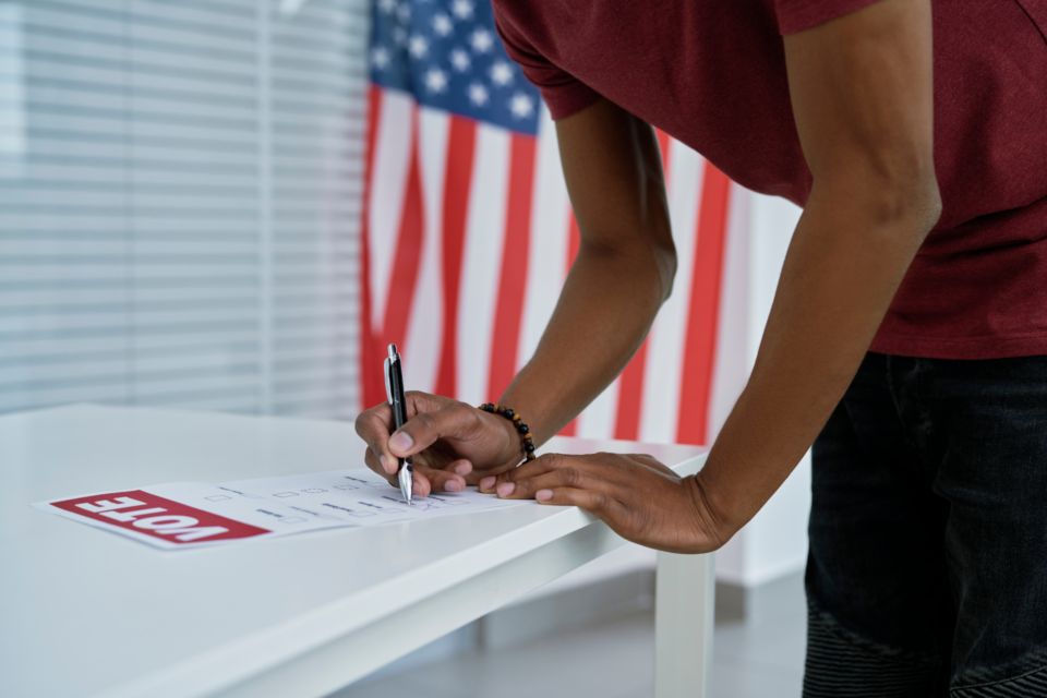 Person voting in an election