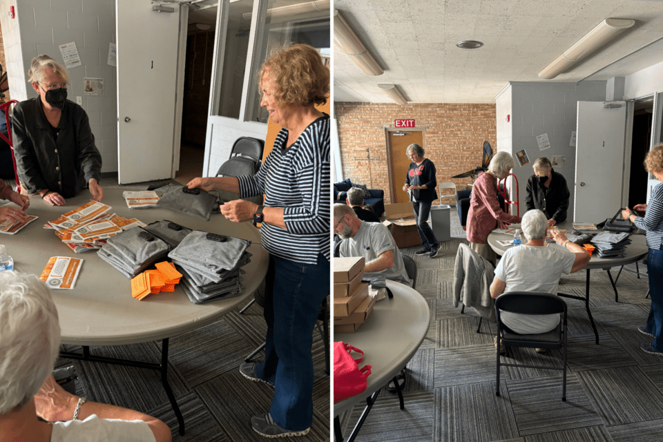 Church members assembling packs