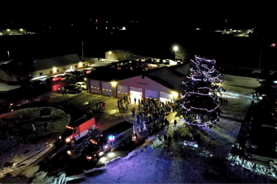 Aerial shot of fire department building