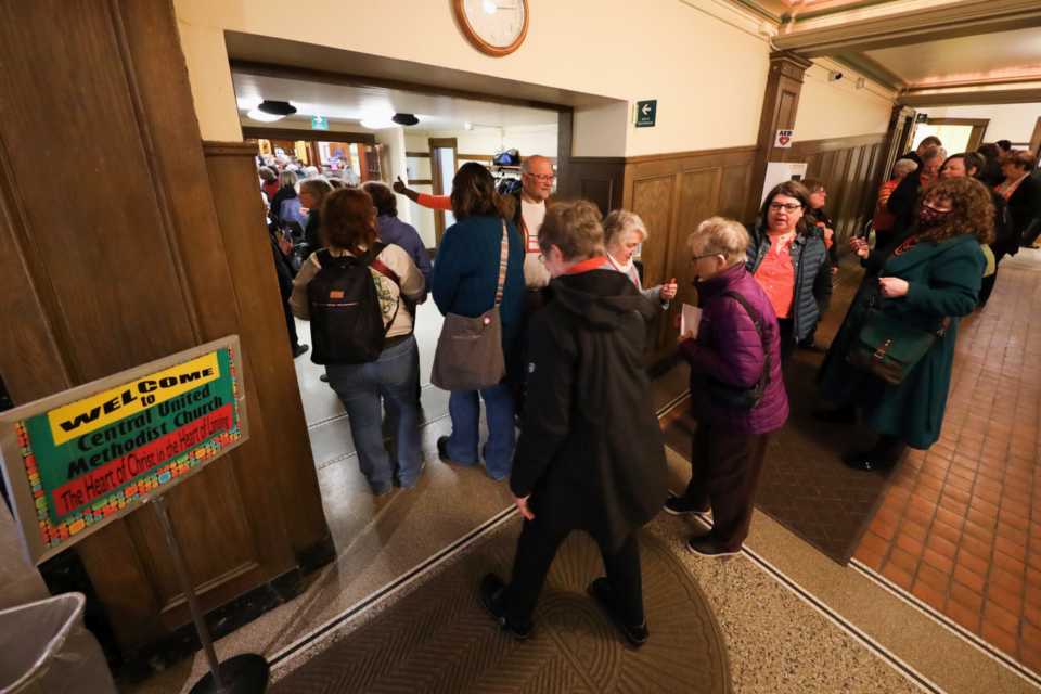 People gathered in a church building