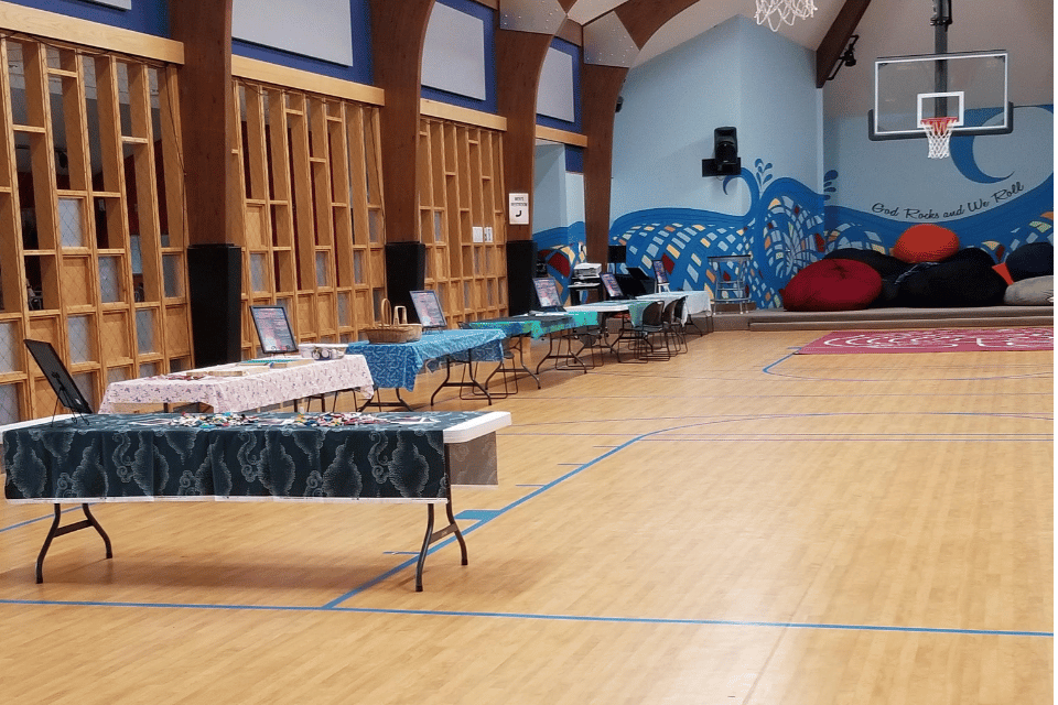 Tables in a church fellowship hall