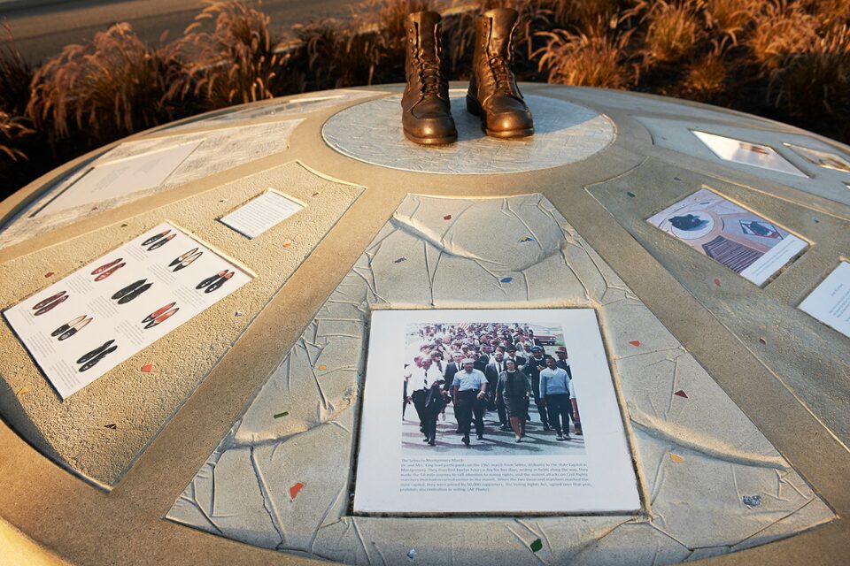 Artwork displaying shoes of civil rights activists