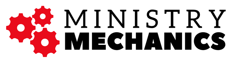 logo for ministry mechanics event with three red gears