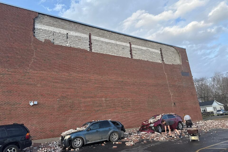 Damage to a brick building