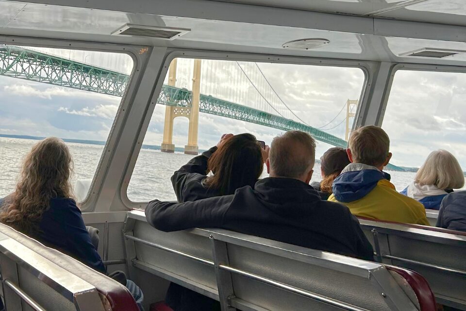 People riding a ferry
