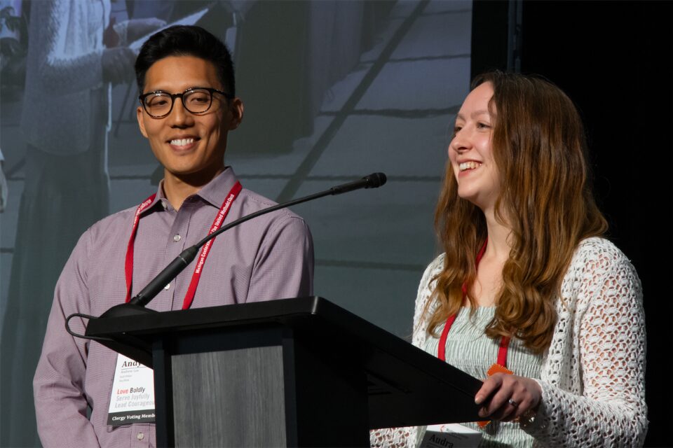 Two speakers at conference