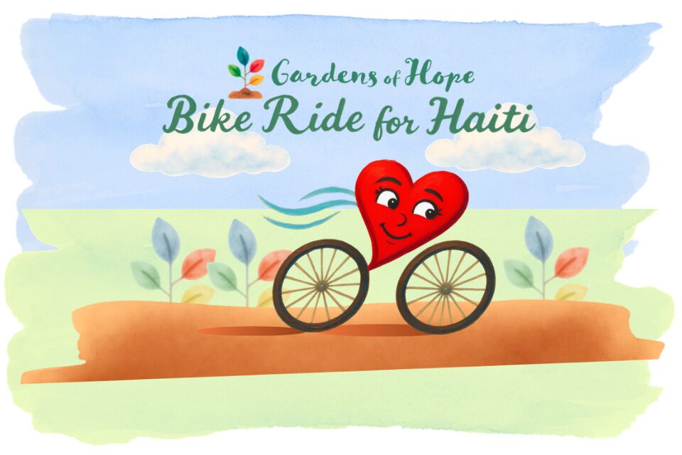 illustration of a heart riding a bike