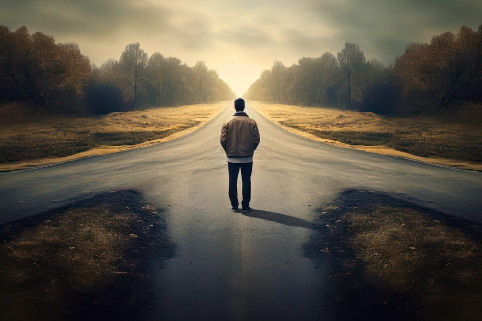 Man at a crossroads
