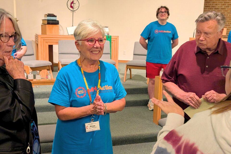 Woman speaking at a church event