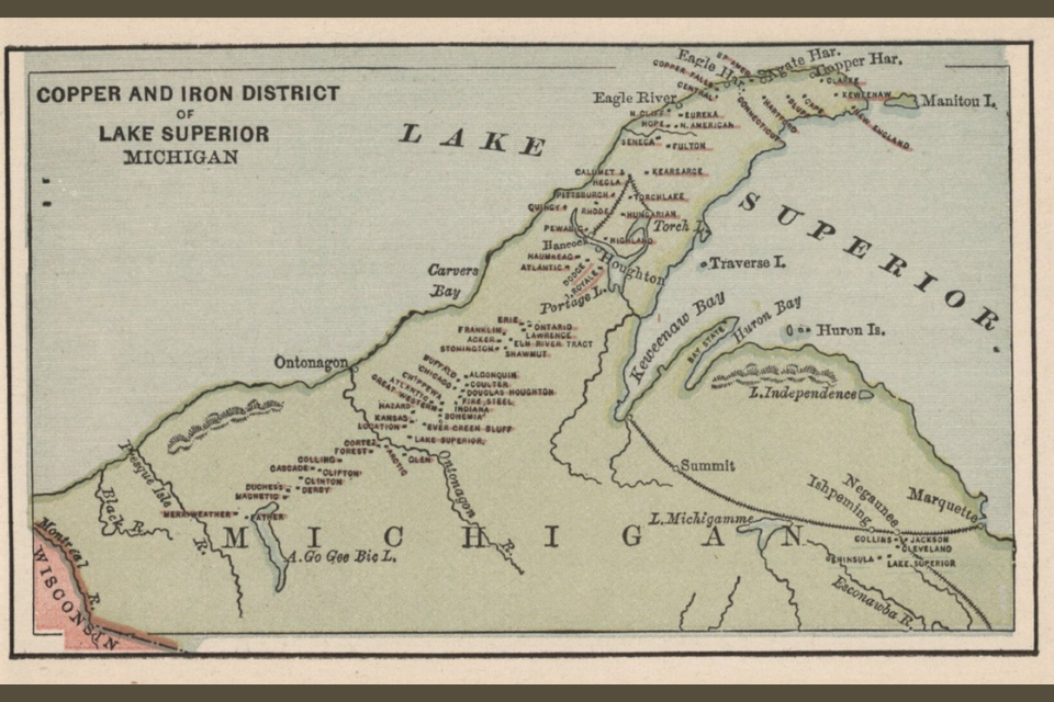 Map of mines in Michigan