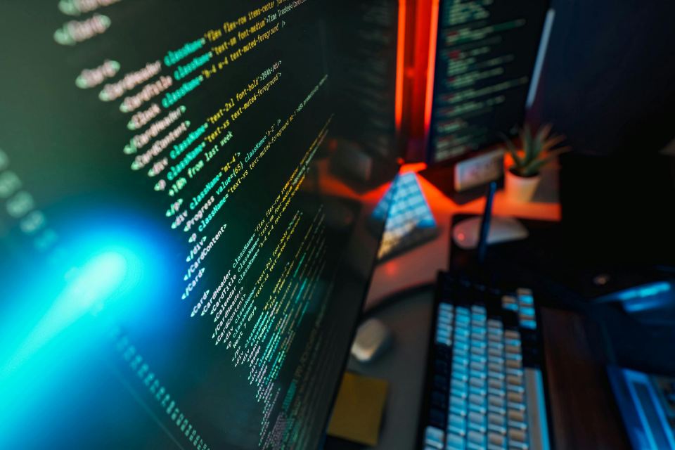 Computer coding on a screen