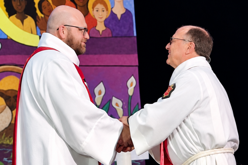Bishop congradulating pastor